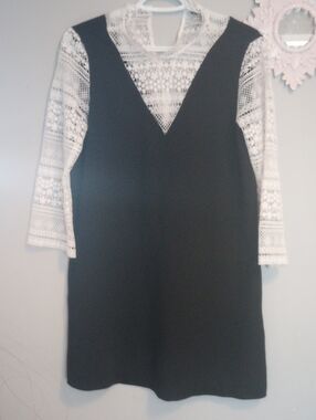 Zara Black Mini Dress with White Lace Overlay